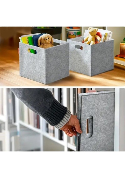 Dolap İçi Düzenleyici 2 Adet Organizer 3mm Keçe 32x32x32 Cm Çok Amaçlı Gri Keçe Kutu Gri