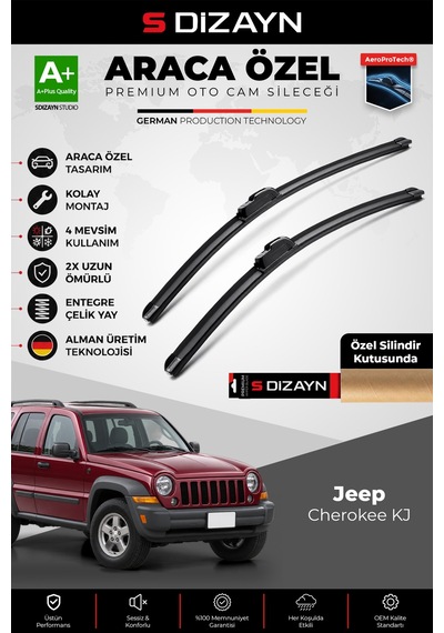 S-dizayn Jeep Cherokee Kj Ön Cam Silecek Seti 2001-2008 Premium Araca Özel 48-48 Cm A+ Kalite