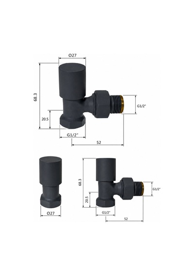 Radyatör Havlupan Vanası Köşe Tip 1/2'' Siyah Metal Volan