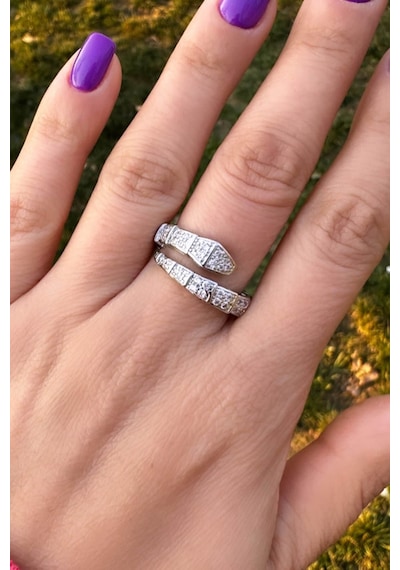 Zirkontaşlı Ayarlanabilir Yılan Yüzük - Silver Renk Silver
