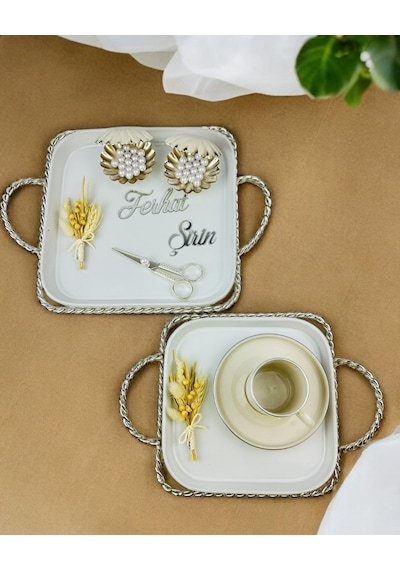 Spark Gümüş Söz Tepsisi Ve Damat Kahve Fincanı Gold Gold