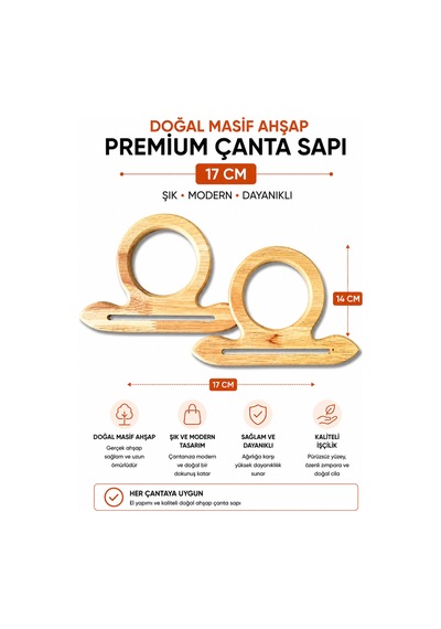 Vollen Yarn Doğal Masif Ahşap Premium Çanta Sapı 17 Cm 1 Çift 2 Adet El Yapımı Çanta Kulpu Çanta Aksesuarı Krem