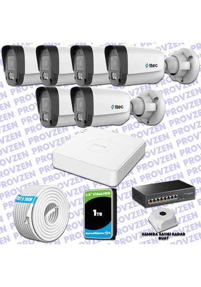 Provzen Ttec Hikvision 6 Kameralı Ip Full Hd Mikrofonlu Güvenlik Kamerası