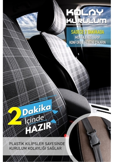 Volkswagen Taigo Uyumlu Koltuk Minderi Ön 2'li Set Ekose Model