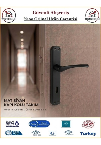 Trendhomm Bravo Aynalı - Mat Siyah - İç Oda Kapı Kolu