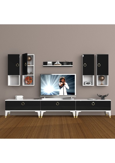 Decoraktiv Eko 8da Mdf Gold Tv Ünitesi Tv Sehpası Beyaz - Siyah Decoraktiv Eko 8da Mdf Gold Tv Ünitesi Tv Sehpası Beyaz - Siyah