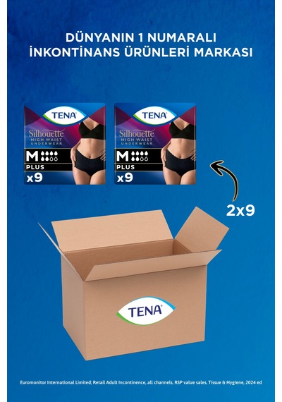 Silhouette Plus Kadınlara Özel Yüksek Bel Emici Külot Siyah M 9'lu 2 Paket 18 Adet