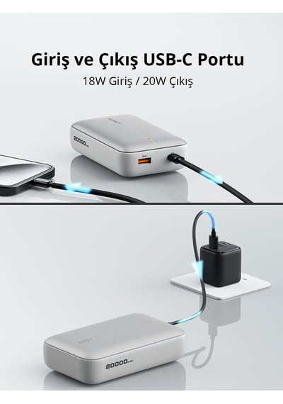 Aukey Pb-y57-wh 22.5w 20000 Mah Pd Ve Qc 3.0 Destekli Type-c Usb-a Powerbank - Beyaz