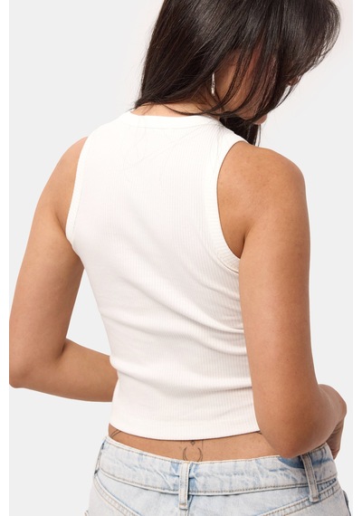 Kadın Ekru S6-101 Sıfır Kol Esnek Kumaş Crop Top