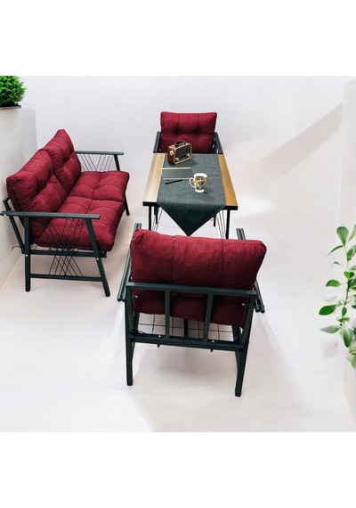 Lüx Bahçe Balkon Mobilyası , Koltuk Takımı , Cafe 2-1-1 Masalı Takım Bordo