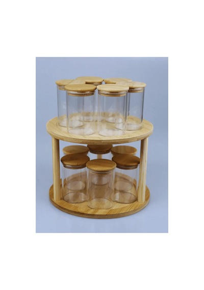 Bybars 12li Standlı Baharatlık Takım Organizer Bambu Kapak Ahşap Stand Çok Renkli