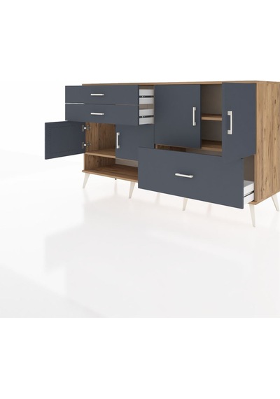 Hyperion Konsol 3 Raflı 3 Çekmeceli 4 Kapaklı 176x44x99 Çam-antra Çam-antrasit