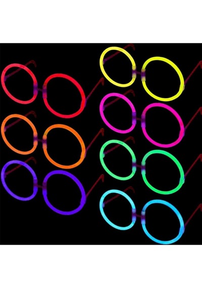 4 Adet Vıp Deluxe Yuvarlak Glow Gözlük Neon Gözlük Işıklı Gözlük Fosfor Gözlük Glow Stick Gözlük Renkli