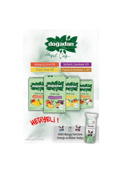 Doğadan 4 Paket Yeşil Çay Ailesi 18'li Paketler Ve Rosie Pamuk Hediyeli