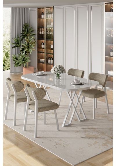 Canisa Axton Serisi Sabit Mdf 90x168 Beyaz Mutfak Masa Takımı 4 Cappucino Sandalye Beyaz Masa Cappucino Sandalye Canisa Axton Serisi Sabit Mdf 90x168 Beyaz Mutfak Masa Takımı 4 Cappucino Sandalye Beyaz Masa Cappucino Sandalye
