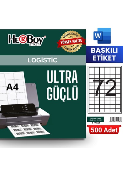 Herboy Hb-1260 40 X 24 Mm A4 Baskılı Laser Etiket 500 Adet