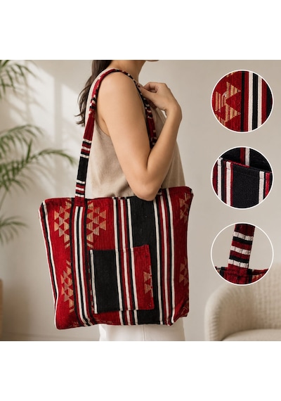 Bk Gift El Yapımı Otantik Türk Kilim Omuz Çantası -16, Günlük, Kitap, Tablet, Plaj Ve Seyahat Çantası Çok Renkli
