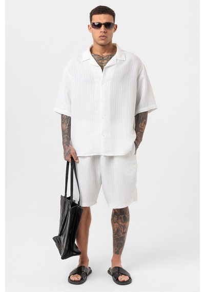 Oversize Modal Kumaş Şort Gömlek Takım Beyaz