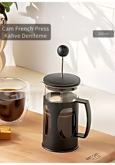 Cam French Press Kahve Demleme Paslanmaz İç Yapı Siyah 350 Ml Siyah