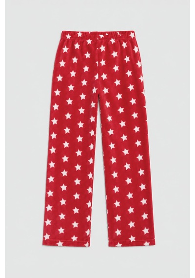 Markapia Kadın Yıldız Desenli Polar Pijama Altı Kırmızı