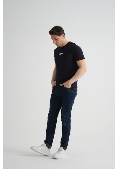 Shooter Sportwear Shooter Erkek T-shirt Minimal Baskılı Pamuklu Kumaş Standart Kalıp Lacivert