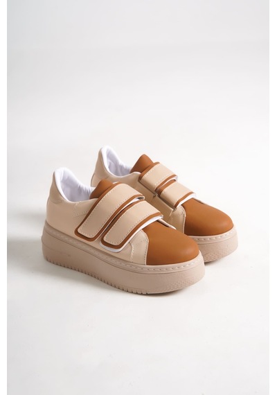 Dmr Elegance Valencıa Bağcıksız Cırt Cırtlı Ortopedik Taban Kadın Sneaker Spor Ayakkabı Ctt - Ten/kahve
