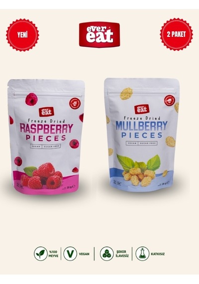 Evereat Frambuaz-dut Freeze Dry Meyve Cipsi 2'li Paket Doğal Atıştırmalık Seti 1 Adet