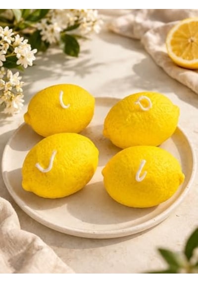 Nish Candles Limon Mum 4'lü Set Hediye Kutusunda İlkbahar Yaz Dekoru Balkon Bahçe Dekorasyonu Diğer