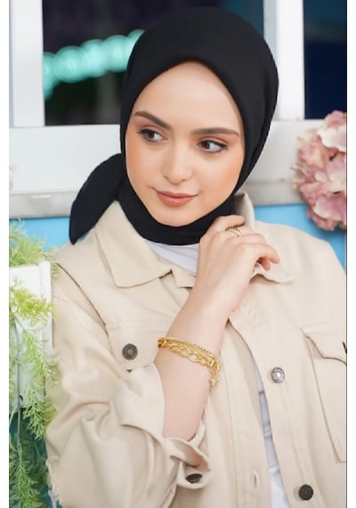 Melodi Scarf Kadın Tesettür Mio Caz Eşarp Hijab Siyah Siyah