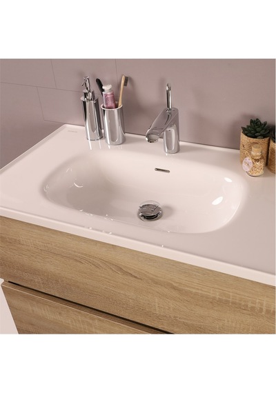Kobos Simple 80 Cm Çekmeceli Banyo Dolabı Seti Light Walnut Ahşap Kobos Simple 80 Cm Çekmeceli Banyo Dolabı Seti Light Walnut Ahşap