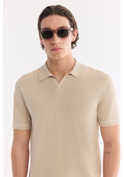 Avva Erkek Bej Polo Yaka Düğmesiz %100 Pamuk Soft Touch Regular Fit Triko T-shirt A61y5041