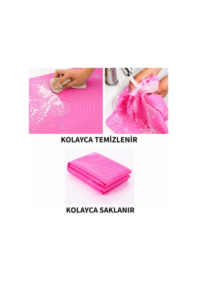 Silikon Hamur Açma Yoğurma Matı Skalalı Kaymaz Yapışmaz Kolay Temizlenebilir 40x50 Cm Pembe