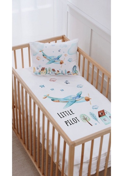 %100 Pamuk Anne Yanı Beşik Nevresim Takımı 60x100 Uçak