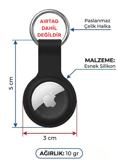 Gözcü Mobil Airtag Uyumlu Anahtarlıklı Koruyucu Silikon Dayanıklı Koruyucu Airtag Kabı Akıllı Takip Cihaz Kılıfı Siyah
