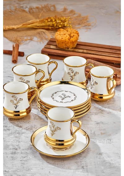 Cooker 6 Kişilik 180 Ml Porselen Çay Ve Kahve Fincan Takımı Ckr3460 Altın