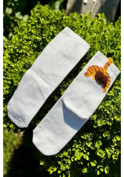 Lousocks Unisex Kahverengi Kedi Desenli Ponpon Soket Çorap
