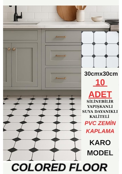 30cm X 30cm 10 Adet Yapışkanlı Karo Floor Pvc Panel Yer Zemin Kaplama Paneli Arkası Kauçuklu 3319 Çok Renkli