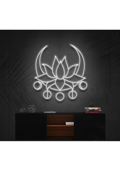 Lotus Çiçeği Neon Tabela Beyaz