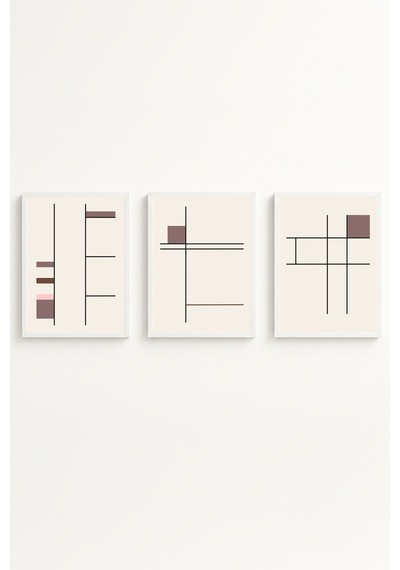 Beyaz Ahşap Çerçeveli 3'lü Bauhaus Tablo Huhu510