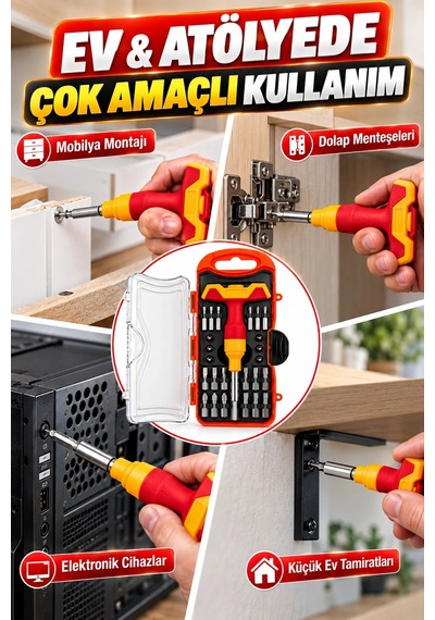 Kinetex 25 Li Bits Tornavida Seti Farklı Uçlar, Uzatma Aparatı Ve Kompakt Taşıma Kutusu