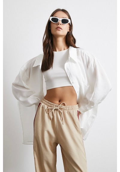 Never More Oversize Cepli Modal Gömlek Beyaz Beyaz