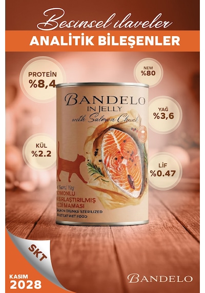 Somonlu Kısırlaştırılmış Yetişkin Kedi Konserve Yaş Maması - Jöle İçinde Parça Etli, 400 Gr X 12 Adet