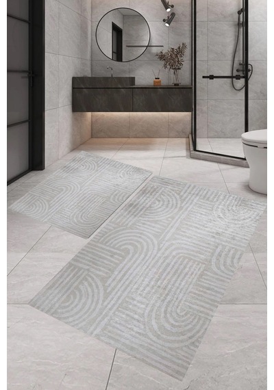Eliana Home Dijital Baskı 2'li Banyo Paspas Takımı Lna5-fnl319 100x60 Ve 60x50 Cm Gri