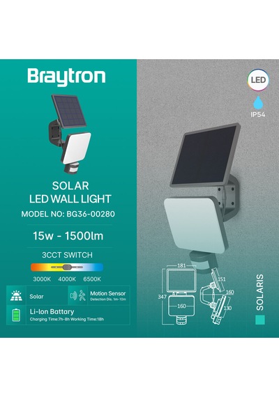 Braytron Bg36-00281 Siyah Çift Yönlü Dış Mekan Bahçe Apliği - Ip54 Su Geçirmez Alüminyum Gövde