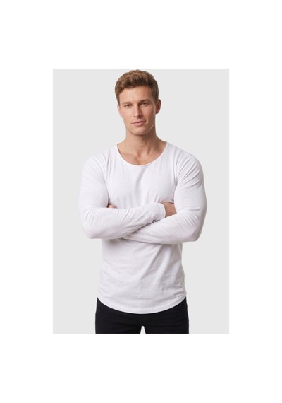 Deepsea Erkek Beyaz %95 Pamuk Slim Fit Kesik Açık Yaka Likralı Penye Sweatshirt Oval Kesim 2602299