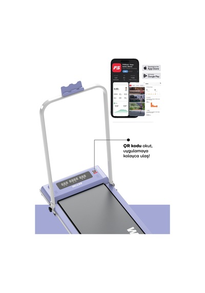 Walke W-fit Purple Bluetoothlu Uygulamalı Uzaktan Kumandalı Koşu Bandı Yürüyüş Bandı Mor