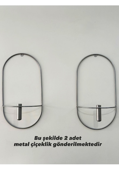 Oval Gümüş Çiçeklik 2 Adet , Modern Dekoratif Duvar Dekoru Metal Çiçeklik Gümüş