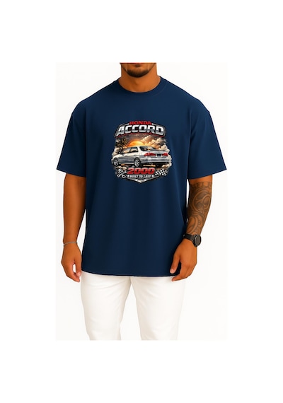 Bahriyeli Collection Oversize Honda Accord 2000 Model Göğüs Baskılı Unisex T-shirt Lacivert