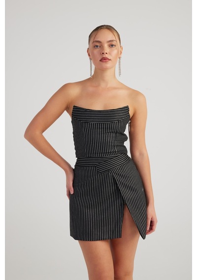 Holly Lolly Simli Çizgili Crop Eden Büstiyer Siyah