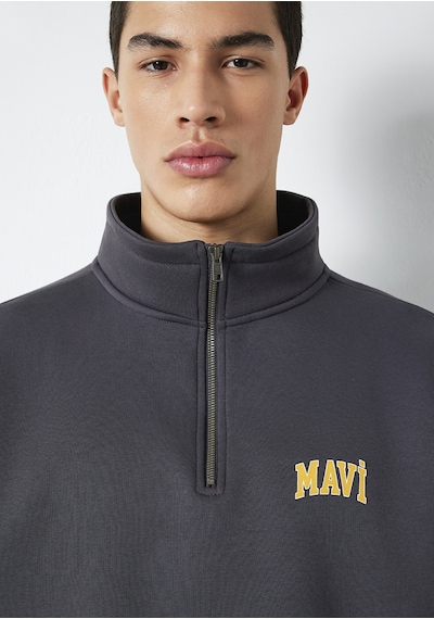 Mavi - Mavi Logo Baskılı Yarı Fermuarlı Antrasit Sweatshirt 0s10208-70101 Antrasit